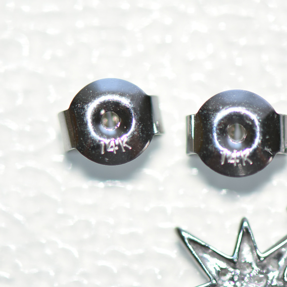 14K Solid Gold Diamond Starburst Earrings/Studs - Picture 7 of 8